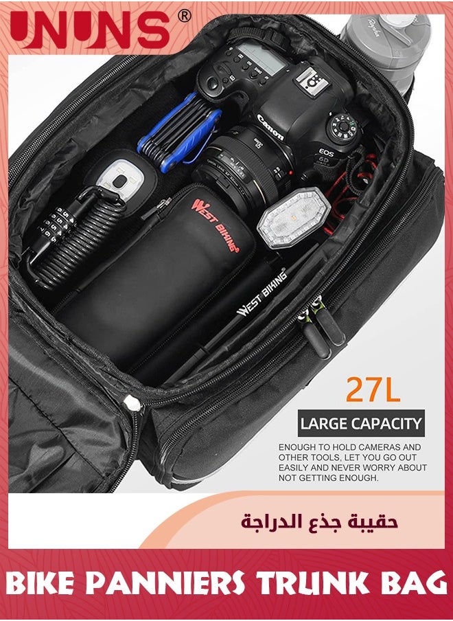 UNUNS Bike Rear Rack Bag,Waterproof 27L Luggage Bicycle Rack Rear Carrier Bag With Rain Cover,Bike Trunk Bag,Bike Accessories Back Seat Storage Pouch For Cycling Traveling Commuting Camping  - Image 4