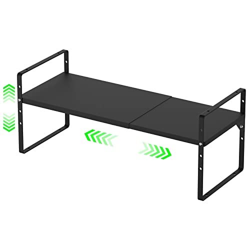 LOCVCDA Expandable Kitchen Cabinet Storage Shelf, Stackable Metal Pantry Storage Shelves Organizer, Adjustable Height Counter Spice Rack for Kitchen Cabinet, Countertop, Pantry and Office - Image 1