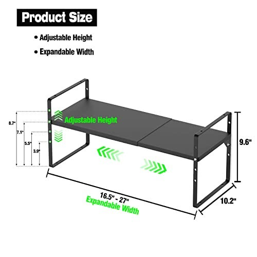 LOCVCDA Expandable Kitchen Cabinet Storage Shelf, Stackable Metal Pantry Storage Shelves Organizer, Adjustable Height Counter Spice Rack for Kitchen Cabinet, Countertop, Pantry and Office - Image 2