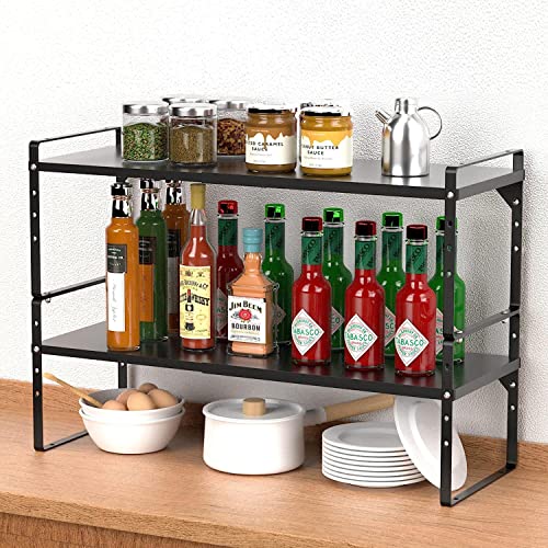 LOCVCDA Expandable Kitchen Cabinet Storage Shelf, Stackable Metal Pantry Storage Shelves Organizer, Adjustable Height Counter Spice Rack for Kitchen Cabinet, Countertop, Pantry and Office - Image 5