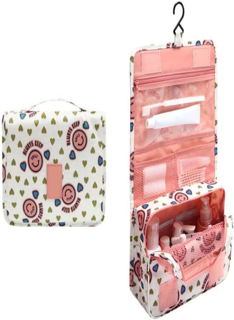 GGOOT Makeup Bag with Compartments Make Up Bag Large Capacity Cosmetic Bags Packing Cubes for Suitcases Backpack Travel Organiser(Pink Smiley Face) - Image 2