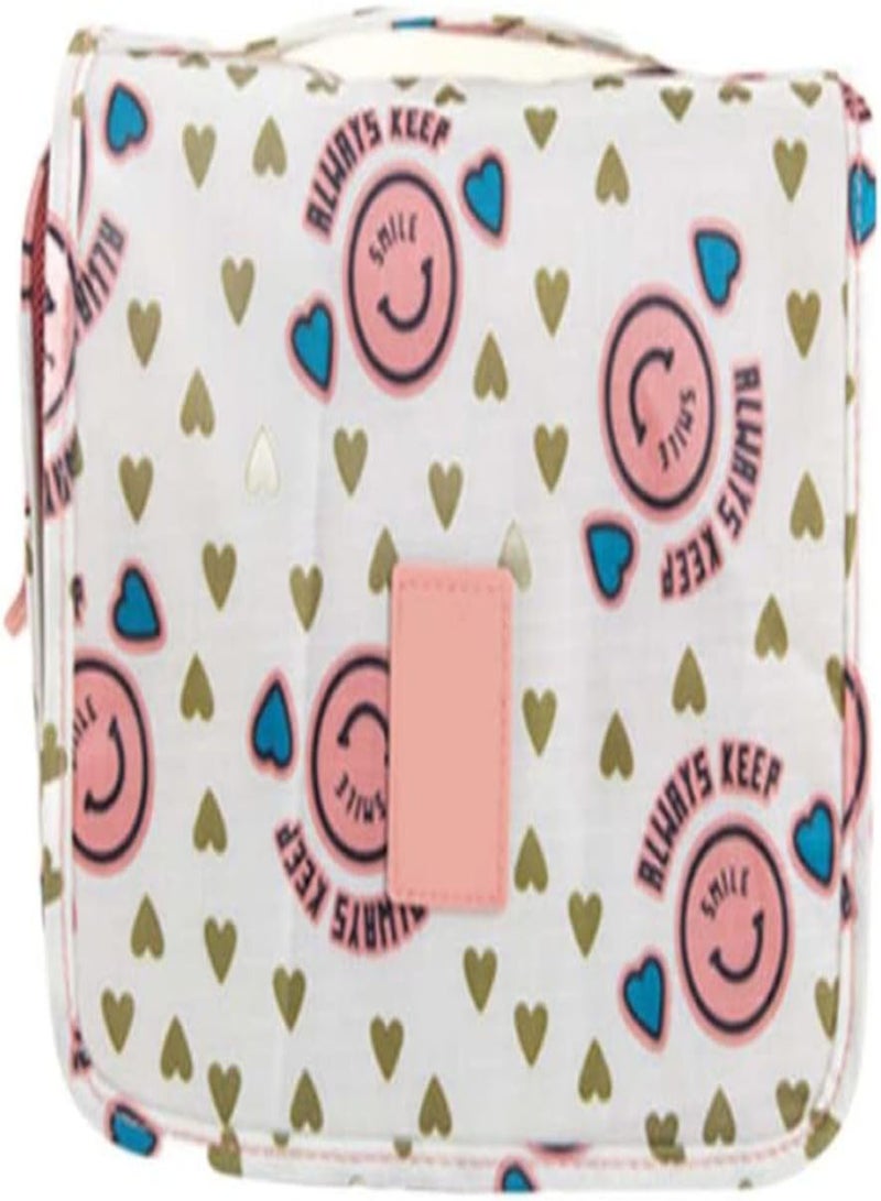 GGOOT Makeup Bag with Compartments Make Up Bag Large Capacity Cosmetic Bags Packing Cubes for Suitcases Backpack Travel Organiser(Pink Smiley Face) - Image 1