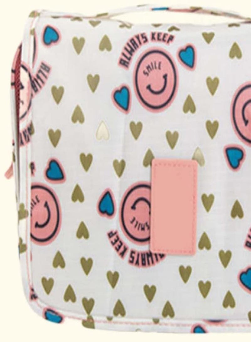 GGOOT Makeup Bag with Compartments Make Up Bag Large Capacity Cosmetic Bags Packing Cubes for Suitcases Backpack Travel Organiser(Pink Smiley Face) - Image 4