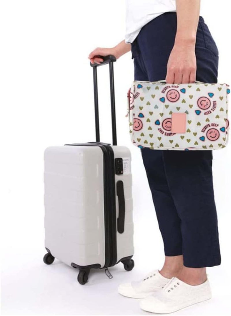 GGOOT Makeup Bag with Compartments Make Up Bag Large Capacity Cosmetic Bags Packing Cubes for Suitcases Backpack Travel Organiser(Pink Smiley Face) - Image 3