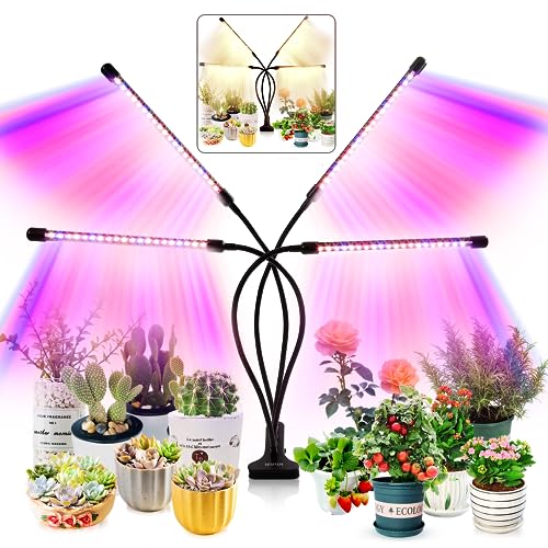 LEOTER Grow Light for Indoor Plants - Upgraded Version 80 LED Lamps with Full Spectrum & Red Blue Spectrum, 3/9/12H Timer, 10 Dimmable Level, Adjustable Gooseneck,3 Switch Modes - Image 1
