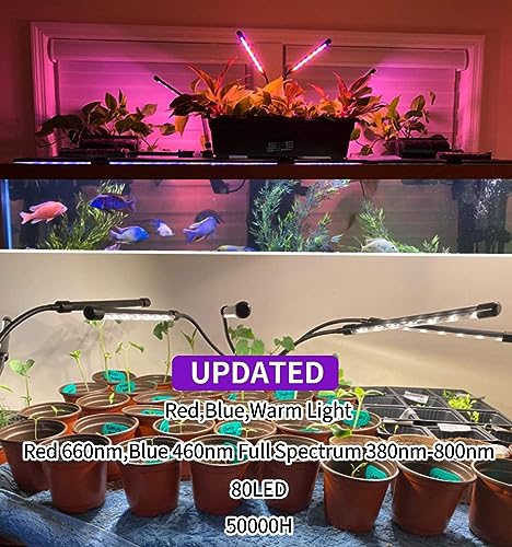 LEOTER Grow Light for Indoor Plants - Upgraded Version 80 LED Lamps with Full Spectrum & Red Blue Spectrum, 3/9/12H Timer, 10 Dimmable Level, Adjustable Gooseneck,3 Switch Modes - Image 4