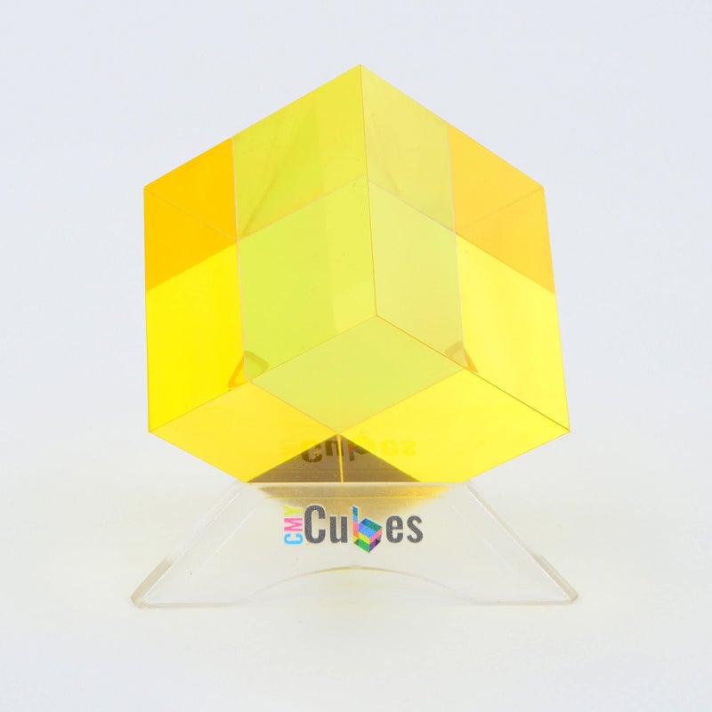 CMY Cubes The Y Cube (50mm) - Yellow Hue Cube - Optical Color Cube - Diamond Polished - Teaches Subtractive Color Mixing - Educational, Scientific, Physics & Kinetic Art Desk Object - Image 1