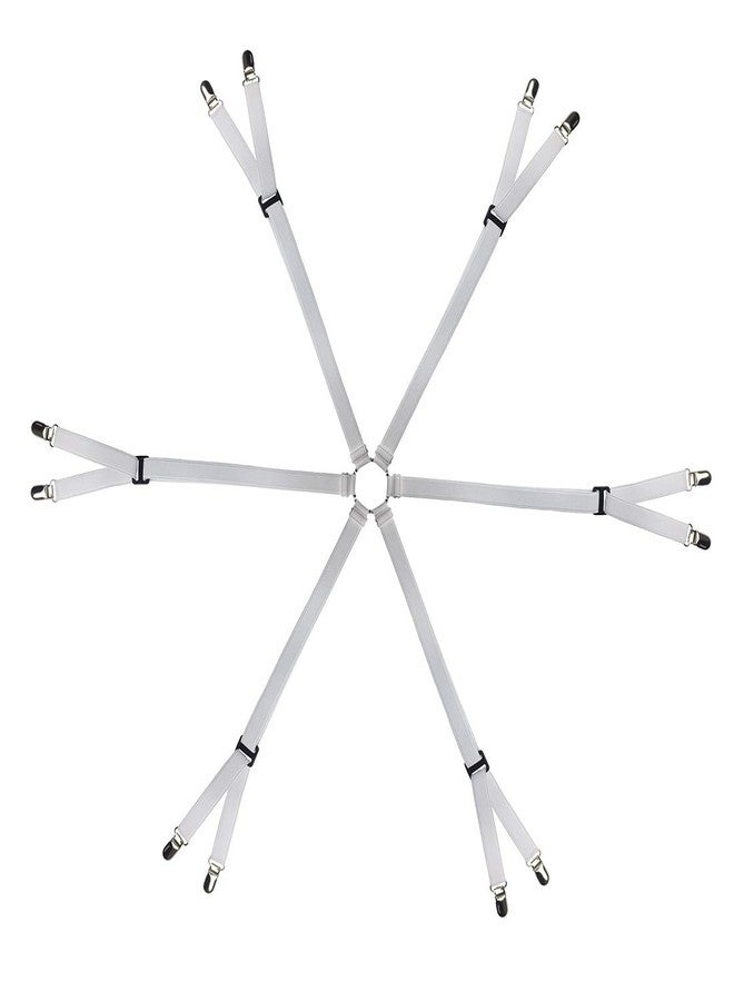 Eopocdor Bed Sheet Straps Adjustable,Metal Fasteners,6 Sides for Full,Queen,King Twin,Any Size Bed (White) - Image 1