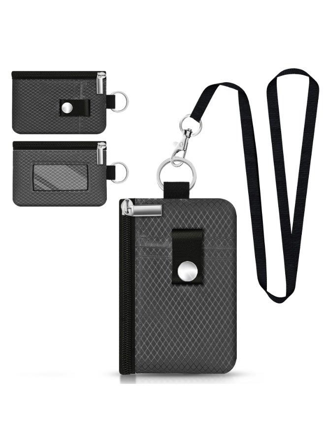 Minimalist RFID Blocking Small Wallet with ID Window,WaterResistant Zip Id Case Wallet with Lanyard Keychain for Cards,Cash,Travel,Women,Men - Image 1