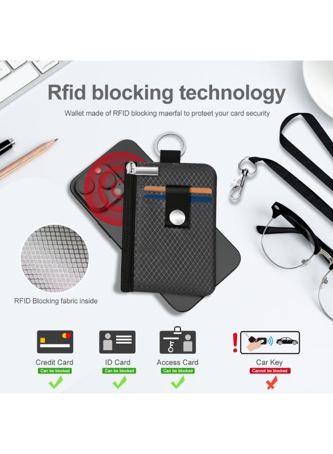 Minimalist RFID Blocking Small Wallet with ID Window,WaterResistant Zip Id Case Wallet with Lanyard Keychain for Cards,Cash,Travel,Women,Men - Image 4