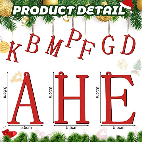 Jetec 26 Pieces Christmas Stocking Tags Letter Cutout Initial Ornaments Personalized Farmhouse Hanging Name Tags for Christmas Rustic DecorRedWood - Image 3