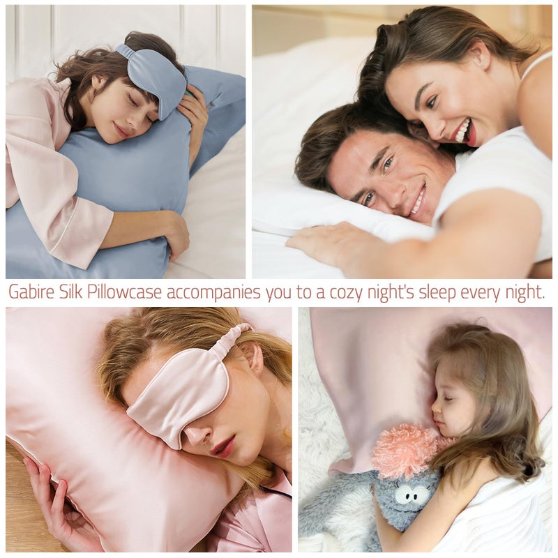 Gabire Mulberry Silk Pillow Cases Set of 2  Both Sides Real Silk Pillow Cover for Hair and Skin Cool Pillowcase Organic Silk Pillowcase 2 Pack with Hidden Zipper  Navy Blue  Queen (20""?30"") - Image 5