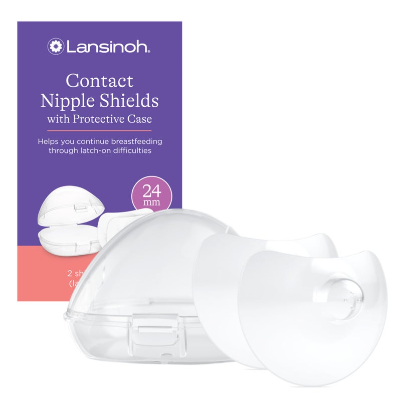Lansinoh Contact Nipple Shields for Nursing Mothers, Ultra-Thin Soft & Flexible Medical-Grade Silicone Shields for Sensitive Nipples and Latch-On Support, (1 inch or 24mm), with Case, 2 Count - Image 1