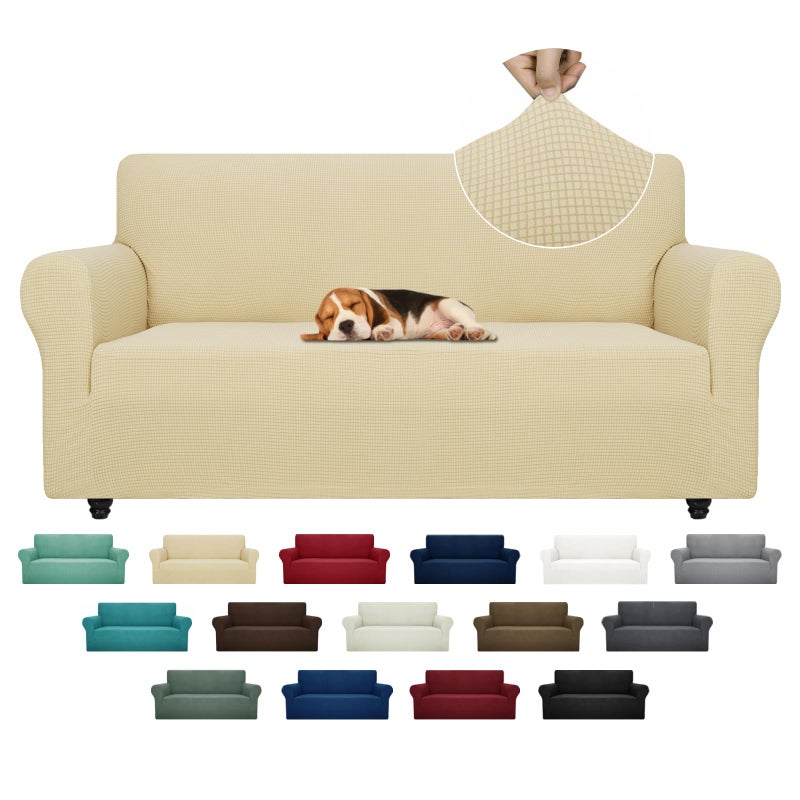 ZNSAYOTX Super Stretch Couch Cover 7292 Universal Sofa Covers with Elastic Bottom Dog Cat Pets Friendly Washable Furniture Protector Fitted Sofa Slipcovers Stay in Place Beige Sofa