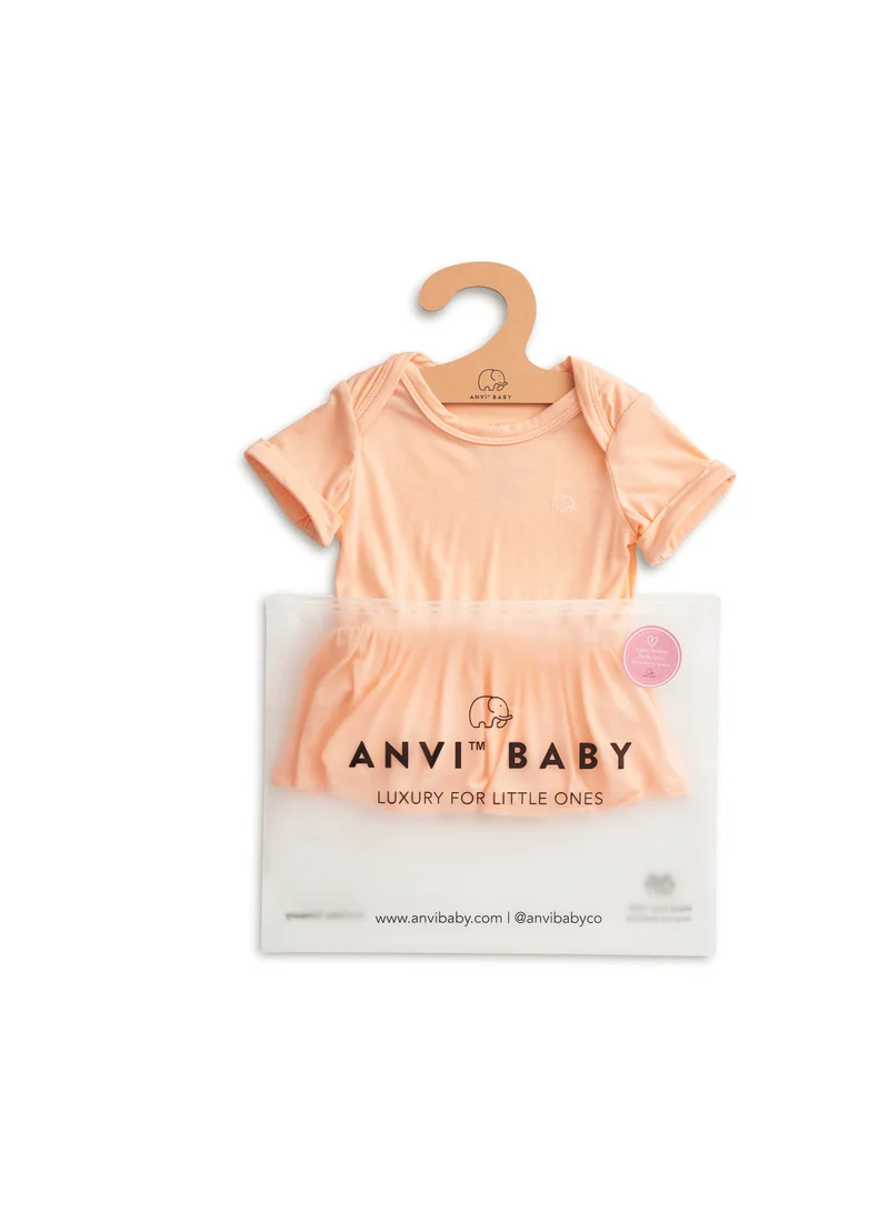 Anvi Baby Organic Bamboo Spandex Onesie Dress- Peach