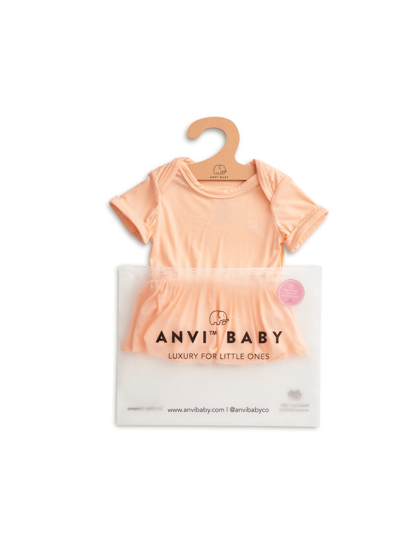 Anvi Baby Organic Bamboo Spandex Onesie Dress- Peach  - Image 5
