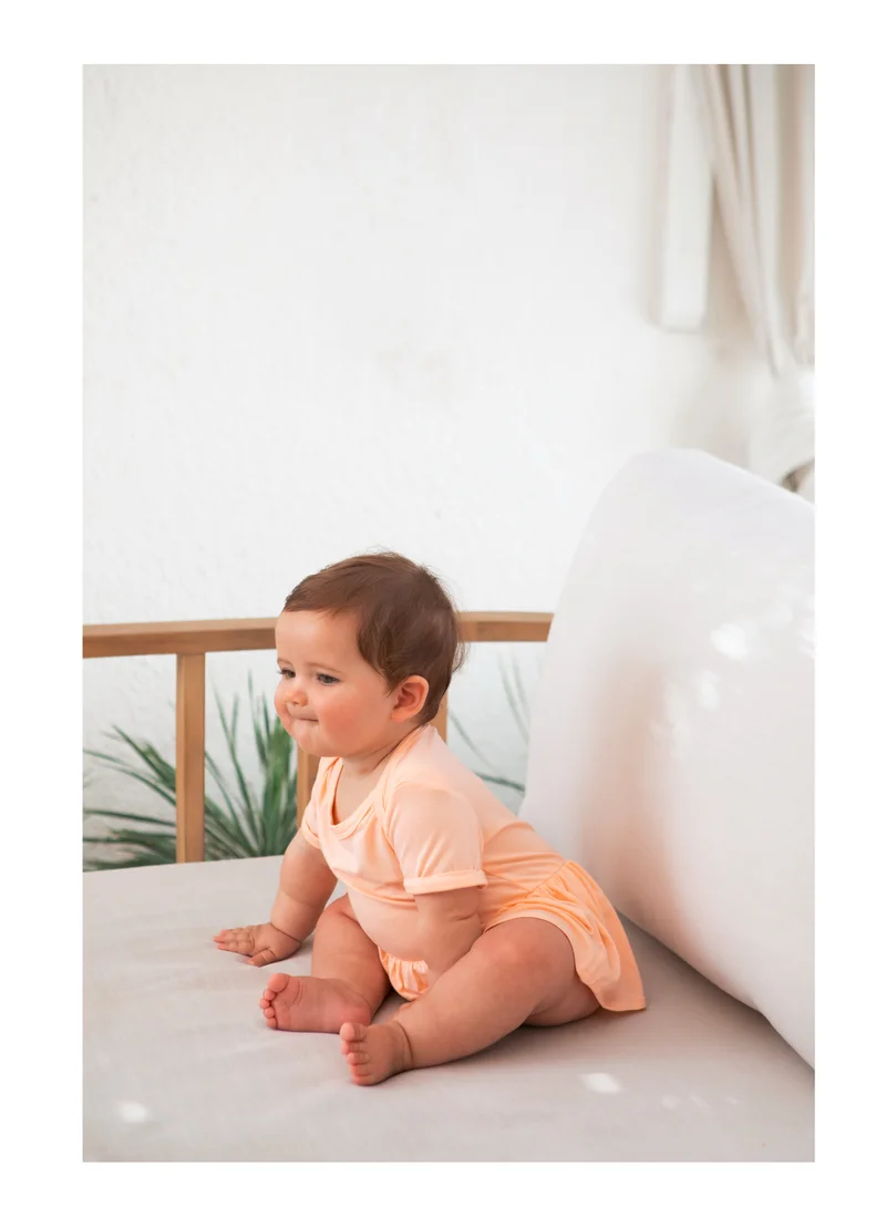 Anvi Baby Organic Bamboo Spandex Onesie Dress- Peach