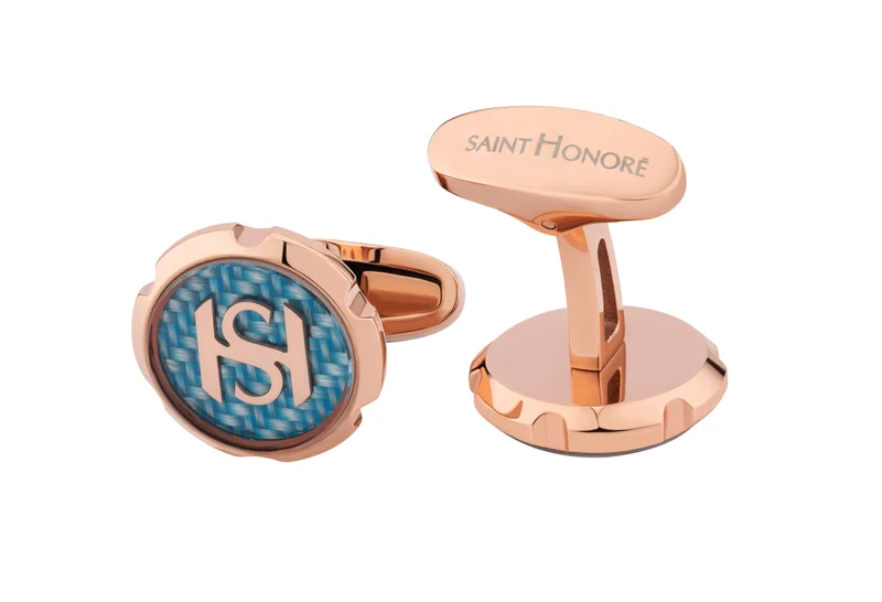 Saint Honore Paris Gold Blue Metal Cufflinks for Men