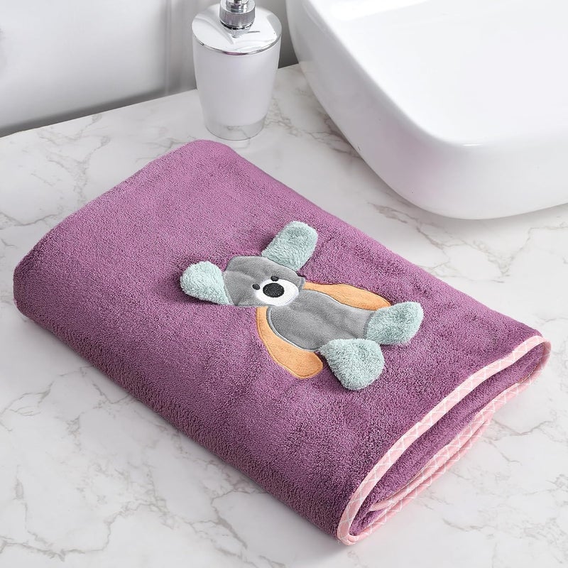 Urban Leaf UrbanLeaf Premium Microfiber Kids Bath Towels Quick Drying Towels for Unisex Kids Cartoon Print Baby Towel for Boys and Girls (Pack of 1, Purple) - Image 1