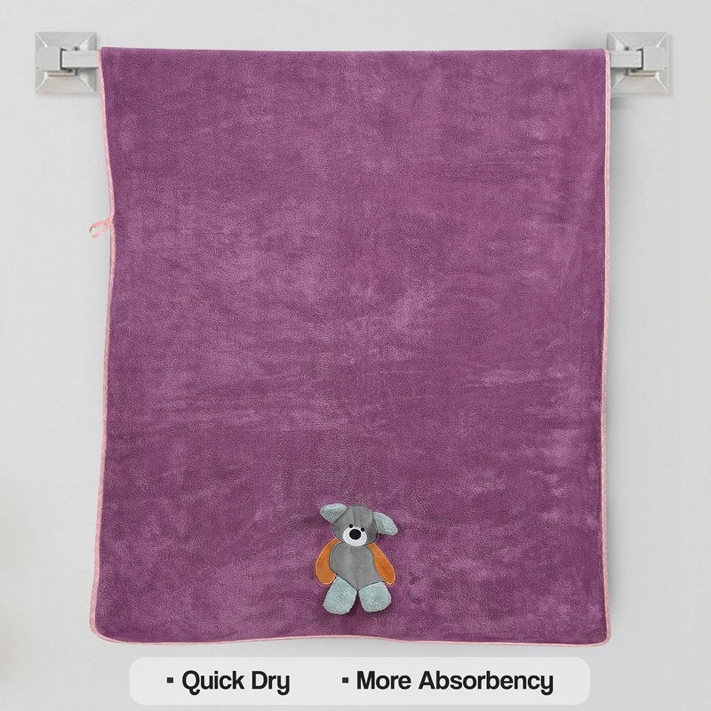 Urban Leaf UrbanLeaf Premium Microfiber Kids Bath Towels Quick Drying Towels for Unisex Kids Cartoon Print Baby Towel for Boys and Girls (Pack of 1, Purple) - Image 5