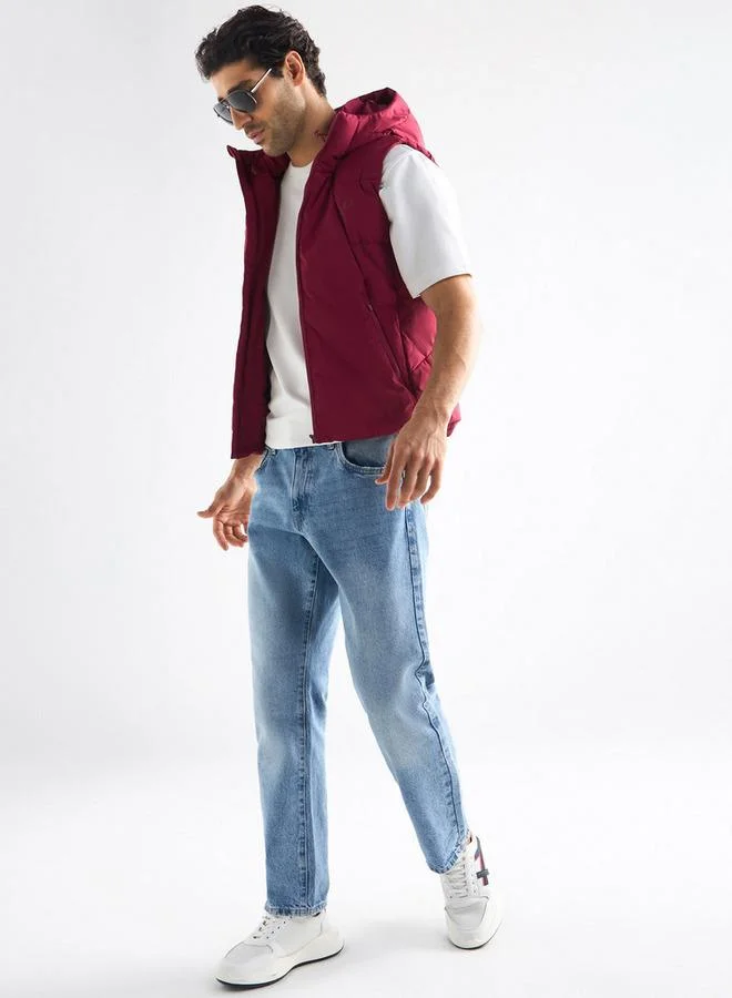 سبلاش فيڤ جاكيت مبطّن دون أكمام بقبعة وسحّاب إغلاق