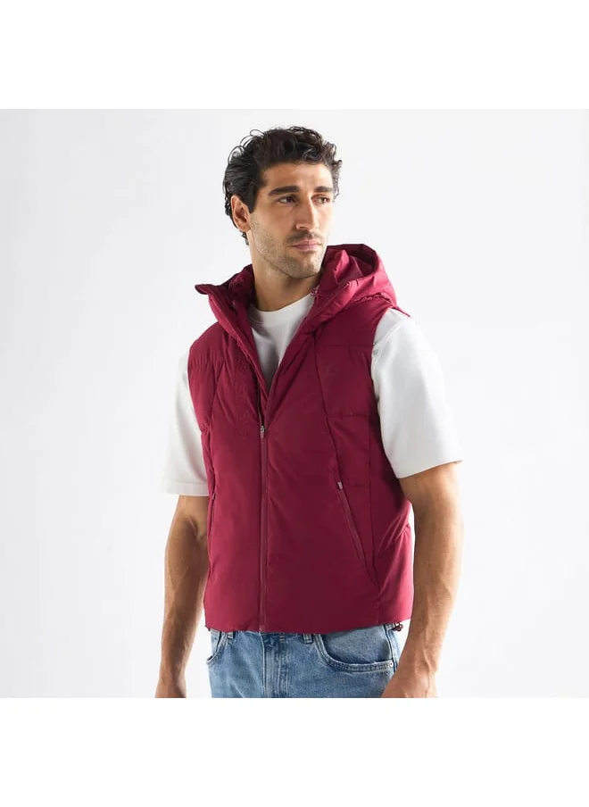 FAV Quilted Sleeveless Jacket with Hood and Zip Closure