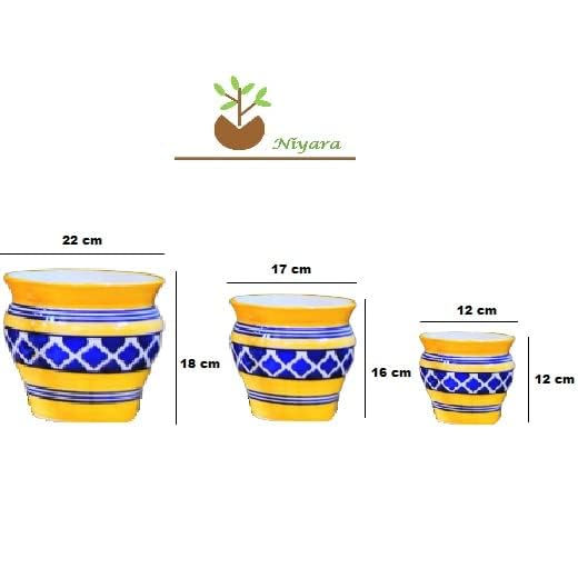 Niyara Stylish Ceramic Pots Planters for Indoor Plants,Succulent,Outdoor,Balcony,Home,Garden,Office (Set of 3) Size -Large 9 inches 7 inches & 5 inches (Moroccan Yellow & Blue Set 3) - Image 5