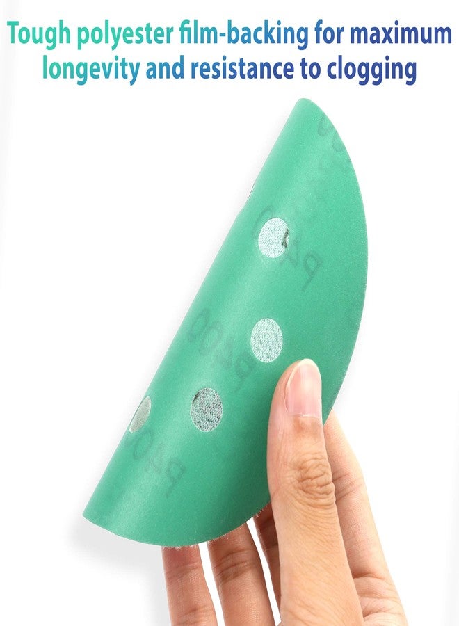 لوتفانسي أقراص صنفرة LotFancy مقاس 5 بوصات و8 فتحات - 60 قطعة من ورق الصنفرة الرطب والجاف بحبيبات دقيقة 400 600 800 1000 1500 2000، مدعومة بغشاء أخضر، ورق صنفرة مداري عشوائي بخطاف وحلقة - Image 4