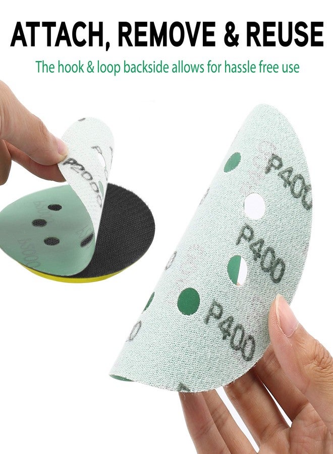 لوتفانسي أقراص صنفرة LotFancy مقاس 5 بوصات و8 فتحات - 60 قطعة من ورق الصنفرة الرطب والجاف بحبيبات دقيقة 400 600 800 1000 1500 2000، مدعومة بغشاء أخضر، ورق صنفرة مداري عشوائي بخطاف وحلقة - Image 5