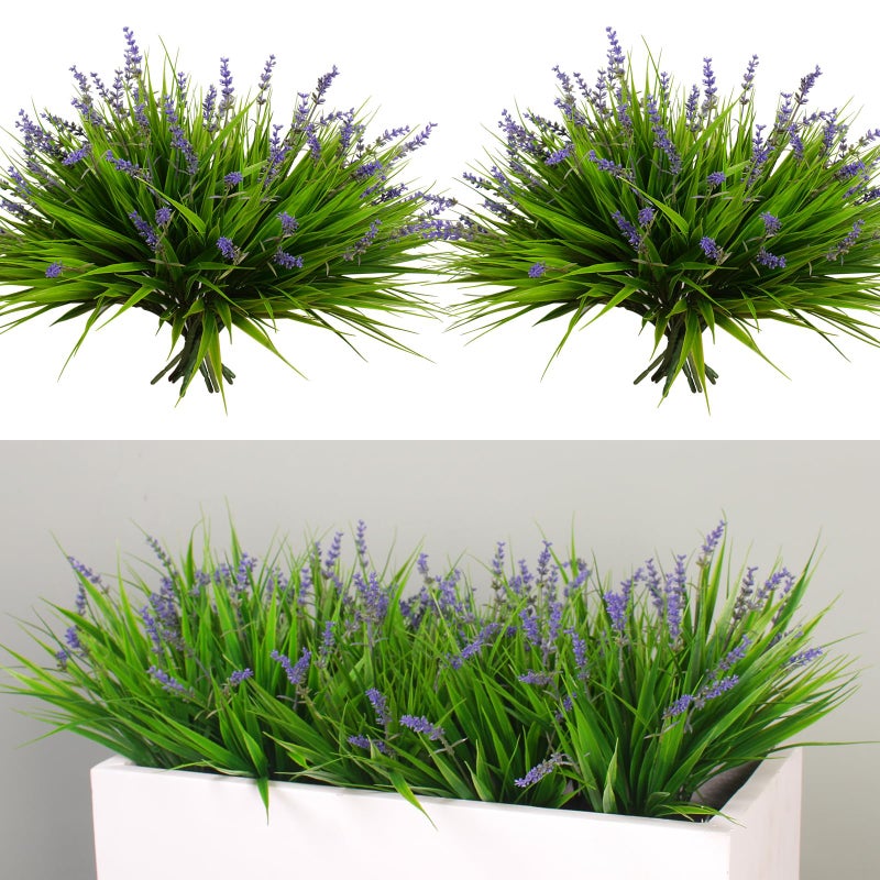 alyptus Artificial Flowers for Outdoors 24 Bundles Fake Monkey Grass Plants Outdoor Plastic Purple Flower Outside Green Leaf Decoration for Patio Pot DÃ©cor (24 Bundle Purple Flowers) - Image 1