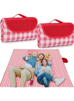 MIXDE 2 PACK 80”x 80” Picnic Blanket Extra Large, Waterproof and Foldable Beach Blanket, 3-Layer Outdoor Blanket for 6 to 8 Adults, for Camping, Park, Beach, Grass, Indoors (Red&White)  - Image 1