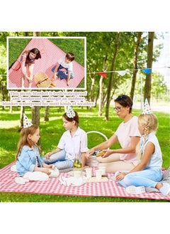 MIXDE 2 PACK 80”x 80” Picnic Blanket Extra Large, Waterproof and Foldable Beach Blanket, 3-Layer Outdoor Blanket for 6 to 8 Adults, for Camping, Park, Beach, Grass, Indoors (Red&White)  - Image 2
