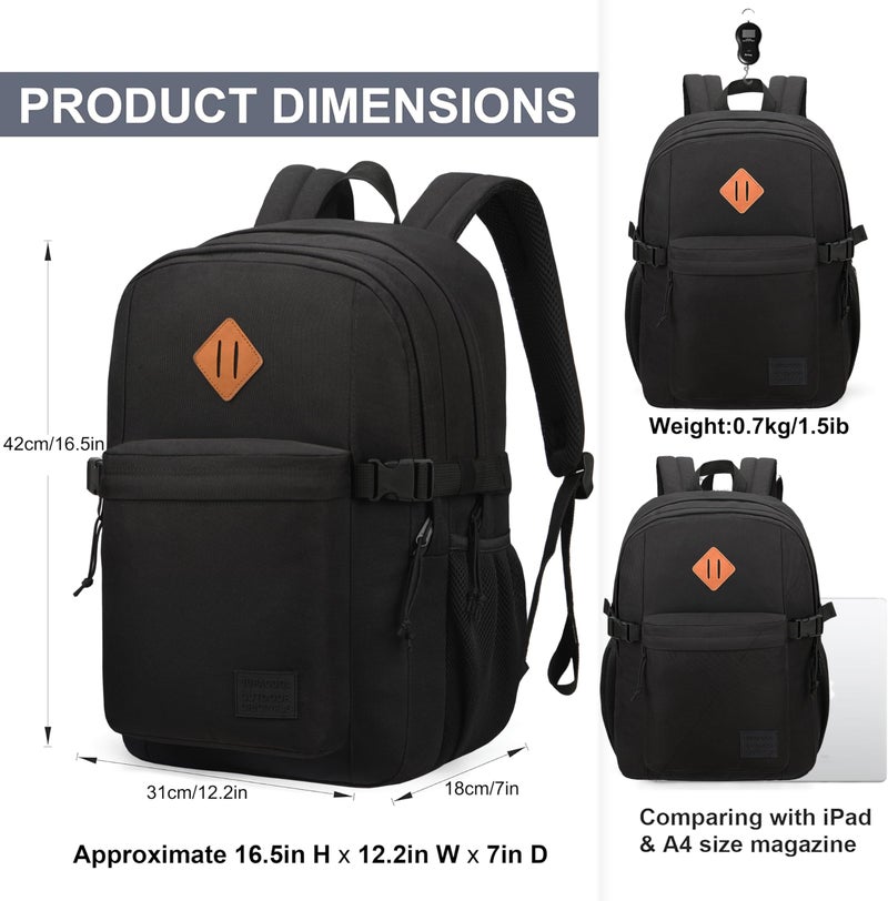 SUPACOOL Black Backpack For School, Bookbag for Boys, Girls and Kids, Boys backpacks, Laptop Compartment,Travel Backpack for Men and Women(Black) - Image 2