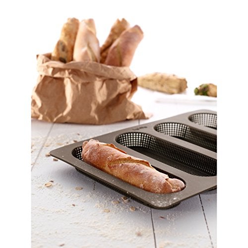 Lekue 4 Cavity Micro Perforated Mini Baguette Baking Pan, Brown - Image 4