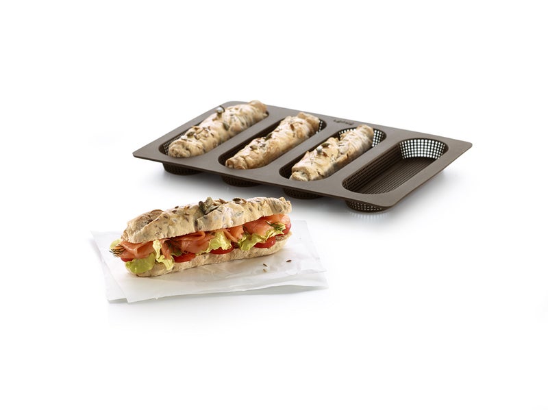 Lekue 4 Cavity Micro Perforated Mini Baguette Baking Pan, Brown - Image 1