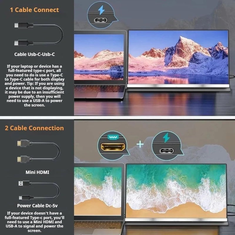 ڤي2كوم شاشة محمولة V2COM بحجم 15.6 بوصة، بحواف رفيعة جدًا، دقة عالية (1080P IPS)، تدعم توصيلات USB-C وHDMI، بشاشة غير لامعة، مزودة بحافظة واقية مدمجة، خفيفة الوزن. - Image 4