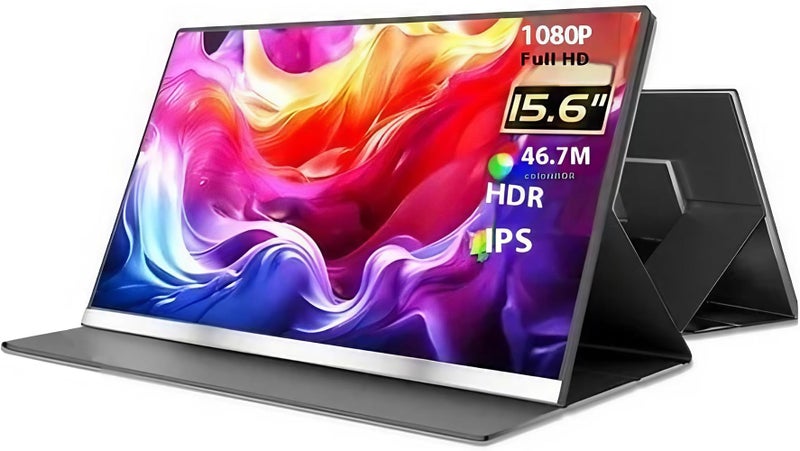 ڤي2كوم شاشة محمولة V2COM بحجم 15.6 بوصة، بحواف رفيعة جدًا، دقة عالية (1080P IPS)، تدعم توصيلات USB-C وHDMI، بشاشة غير لامعة، مزودة بحافظة واقية مدمجة، خفيفة الوزن. - Image 1