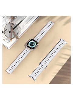 Color Fans Soft Silicone Ocean Sports Strap Compatible Apple Watch 41mm 40mm 38mm for Men Women, Adjustible Watch Band for Apple Watch SE/Series 9/8/7/6/5/4/3/2/1 - White  - Image 3