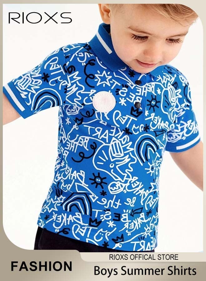 Toddler Boys Fashionable Comfortable Tops, Breathable Soft 100% Cotton T-Shirt, Classic Graphic Short Sleeve Tees, Perfect for Daily Wearing, School and other Outdoor Activities
