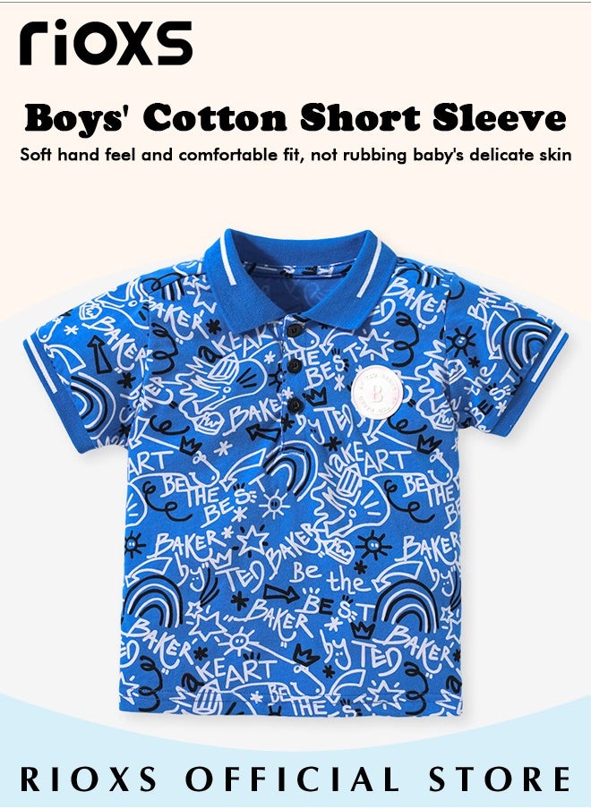 RIOXS - Toddler Boys Fashionable Comfortable Tops, Breathable Soft 100% Cotton T-Shirt, Classic Graphic Short Sleeve Tees, Perfect for Daily Wearing, School and other Outdoor Activities - Image 1