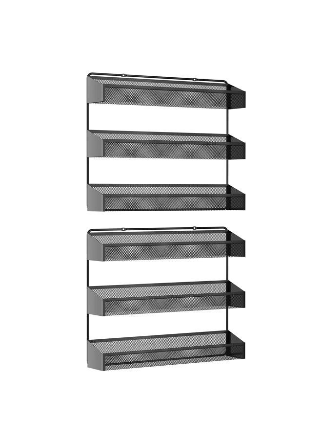 AULEDIO 2 Pack Spice Rack Organizer, 3 Tier Counter-top Stand or Wall Mounted Storage Rack Hanging Shelf for Kitchen Cabinet, Cupboard, Pantry Door Bathroom Shower Cosmetic (Black) - Image 2