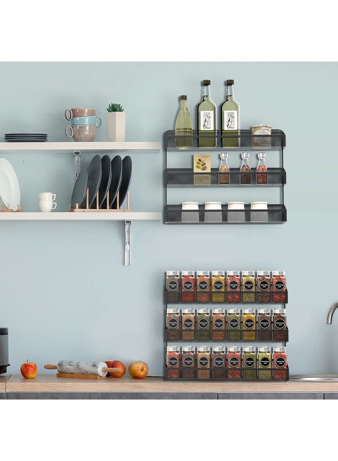 AULEDIO 2 Pack Spice Rack Organizer, 3 Tier Counter-top Stand or Wall Mounted Storage Rack Hanging Shelf for Kitchen Cabinet, Cupboard, Pantry Door Bathroom Shower Cosmetic (Black) - Image 3