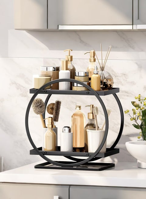 Skincare Organizer Makeup Organizer Cosmetics Organizer and Storage Perfume Organizer for Dresser Organizer Countertop 2 Tier Black Bathroom Skincare Organizers Makeup Storage Metal Cosmetic Organizer