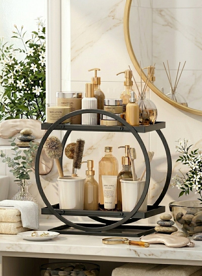 XiuWoo Skincare Organizer Makeup Organizer Cosmetics Organizer and Storage Perfume Organizer for Dresser Organizer Countertop 2 Tier Black Bathroom Skincare Organizers Makeup Storage Metal Cosmetic Organizer - Image 1