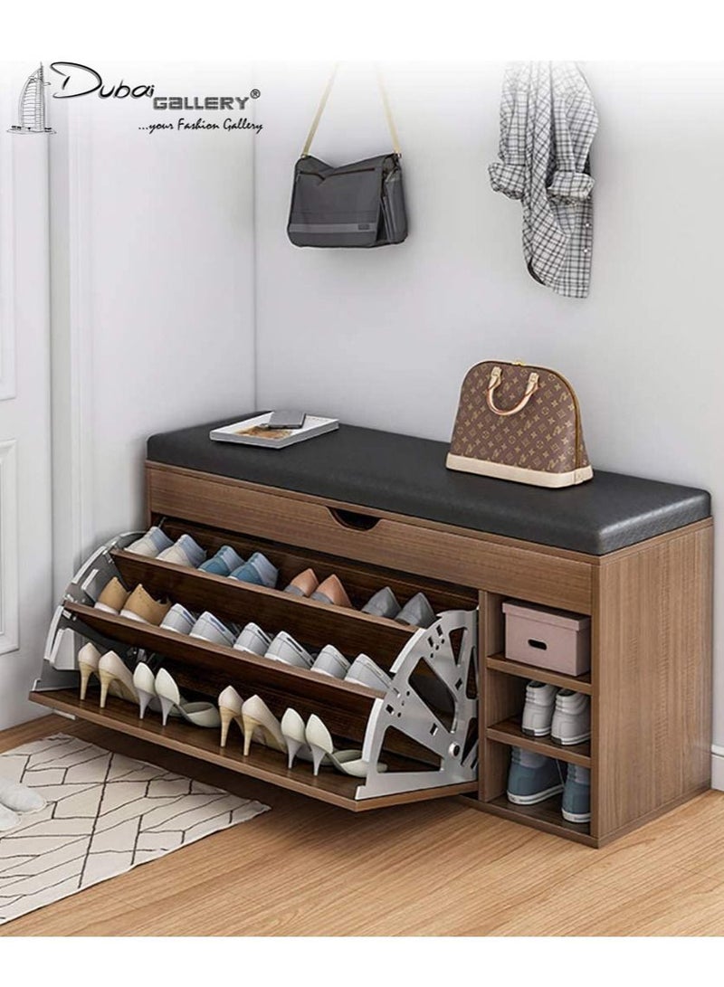 DubaiGallery Shoe Storage Bench with Hidden Shoe Rack,Leather Entryway Shoe Bench Seat Shoe Organizer Shoe Cabinet,Modern Entry Decorative .100 * 34 * 54cm(A-Black+locker) - Image 1