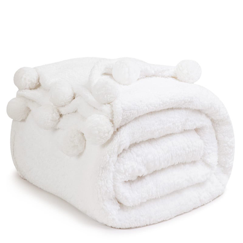 LBRO2M Double Sided Sherpa BlanketQueen Size Super Soft Fuzzy Plush Warm Cozy Fluffy Throw Reversible Luxurious Blankets White
