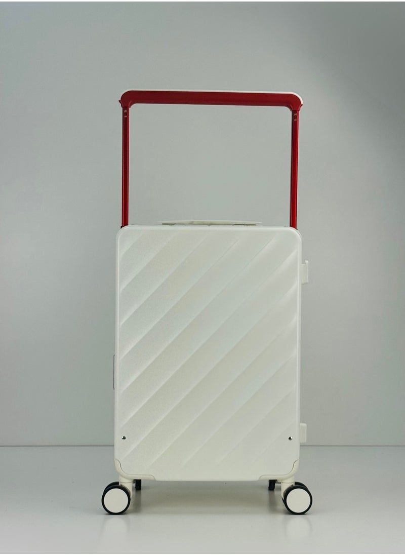 Light Weight Wide Handle Aluminum Frame Fashion Trolley Luggage Set of 2-piece Unbreakable Polypropylene and Polycarbonate Strong Hard Suit Case with Dual Strong TSA approved lock and 4 Quite 360° Double wheels and Original 100% Aluminum Frame with free protection Cover (Carry-on Luggage and Checked Luggage 20-Inch/28-Inch) - WHITE