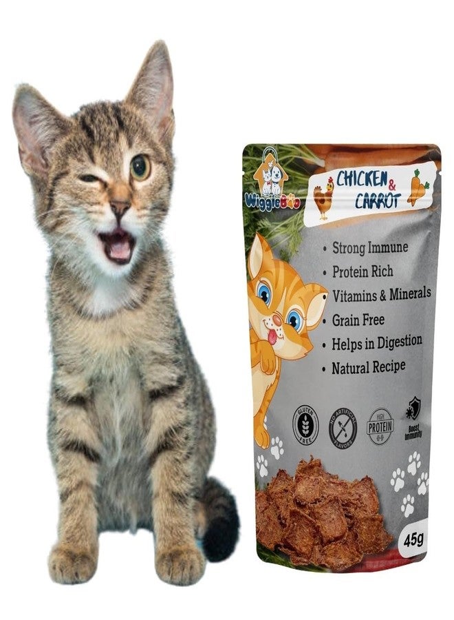 WiggleBoo Chicken & Carrot Cat Treat | Protein Rich | Crunchy Snack | Healthy Food | 45g - Image 1