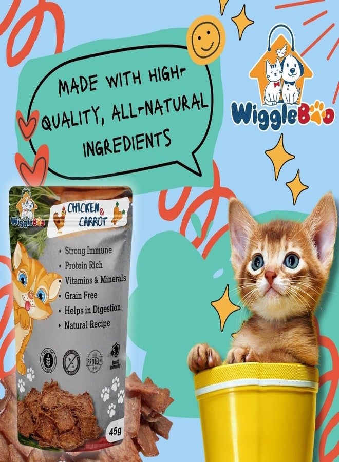 WiggleBoo Chicken & Carrot Cat Treat | Protein Rich | Crunchy Snack | Healthy Food | 45g - Image 2