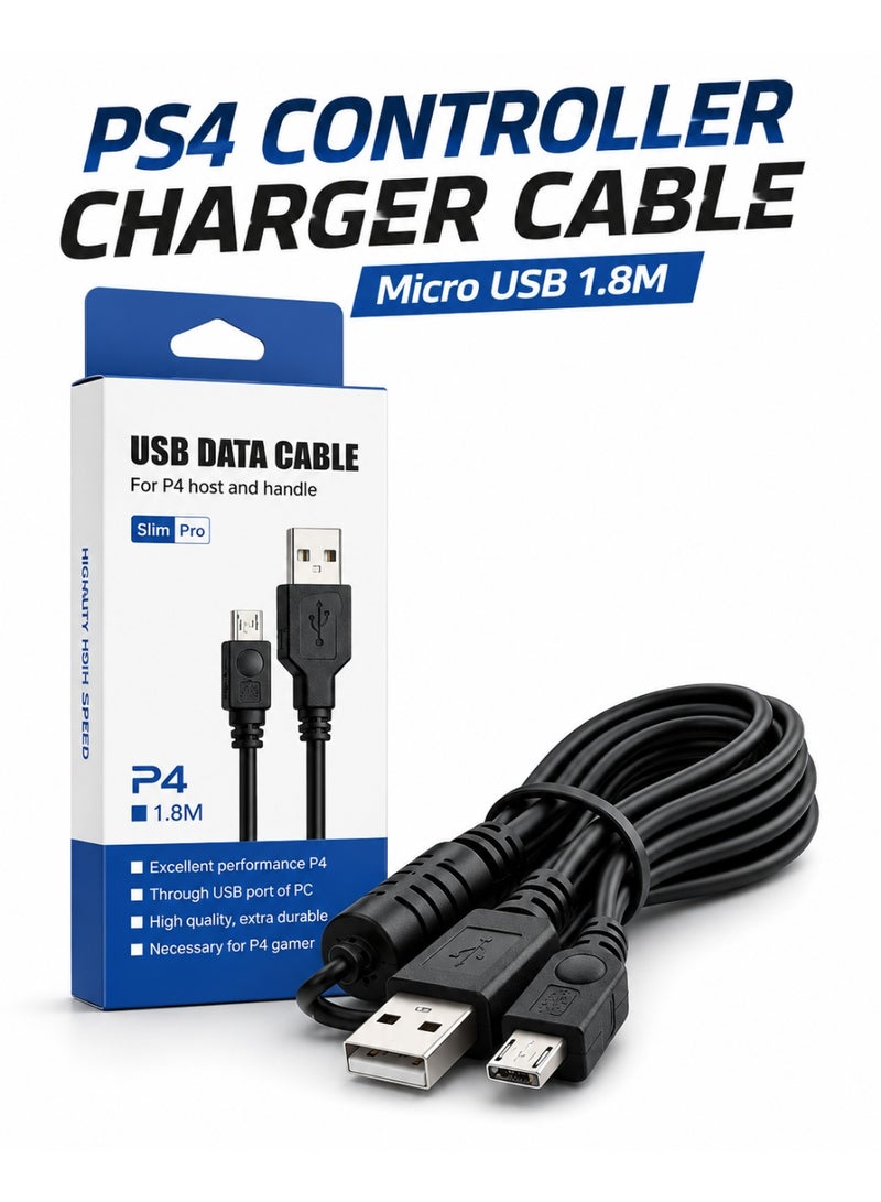 ​كابل كونف كابل شحن وحدة تحكم PS4، كابل طاقة شحن Micro USB بطول 1.8 متر، متوافق مع أجهزة سوني بلاي ستيشن PS4 وإكس بوكس ​​ون. - Image 1